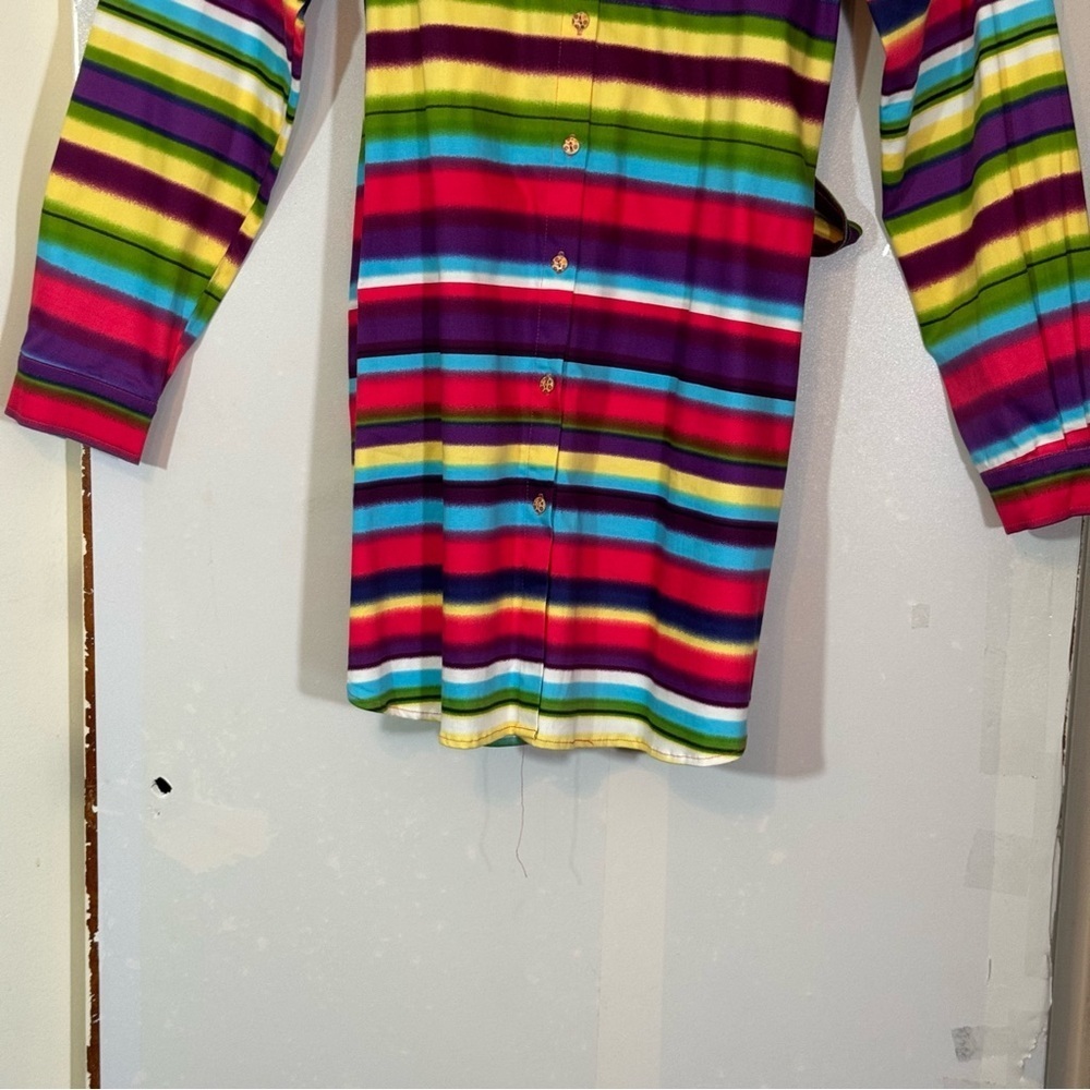L&B Bright Multicolor Striped Button Down Shirt Dress Size XL Western Belted NWT - Picture 4 of 16